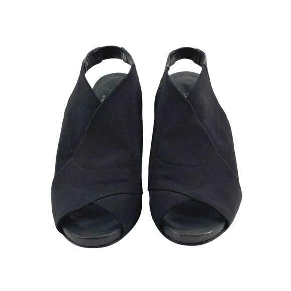 Eileen Fisher Womens 6 Wedge Heeled Sandals Stretch Black Comfort Open Toe - Picture 5 of 8
